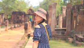 Tourist at Angkor Temple in Cambodia